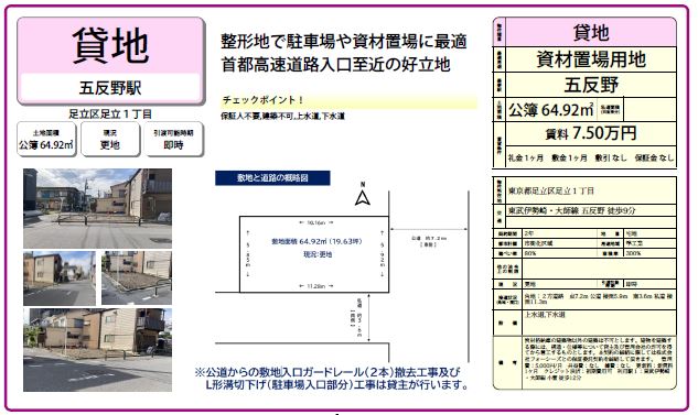 貸地（足立区足立、資材置場などに）ご紹介