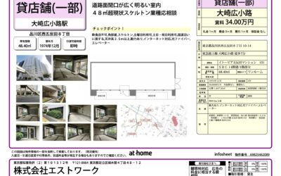 【賃貸】品川区 ⻄五反田8丁目（大崎広小路駅）貸店舗(一部)ワンルーム