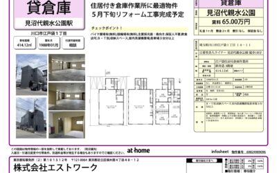 【賃貸】川口市 江戸袋1丁目（見沼代親水公園駅）貸倉庫 3階建